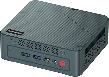 BOSGAME E2 Mini-PC mit AMD Ryzen 5, 16 GB RAM, 512 GB SSD, 4K@60Hz Triple Display, Wi-Fi 5 und Bluetooth 5.0. Ideal für Büroarbeiten und leichtes Gaming