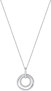 Elmas 1/10ct Round White Diamond 925 Sterling Silver Double Circle in Circle Pendant Necklace for Women