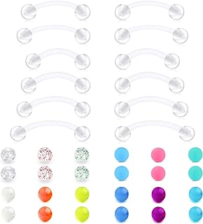 QWALIT 14g Plastic Industrial Barbell Earrings Pregnancy Belly Button Ring Nipple Tongue Rook Eyebrow Piercing Retainer Flexible Clear Curved Barbell Replacement Balls for Work Surgery