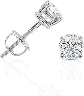 1/4 to 6 Carat D-E Color Lab Grown Diamond Stud Earrings for Women in 14k White Gold cttw 4-Prong Basket Secure Screw Back Made in USA by Beverly Hills Jewelers