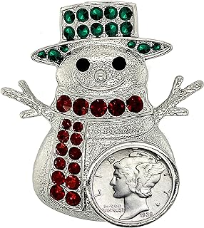 Silvertone Snowman Brooch with Safety Closure, Featuring Authentic Mercury Dime, Perfect for Christmas Enthusiasts and Coin Collectors - Charming Holiday Design