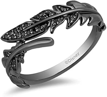 Jewelili Enchanted Disney Fine Jewelry Sterling Silver With Black Rhodium 1/10 Cttw Diamond Maleficent Ring