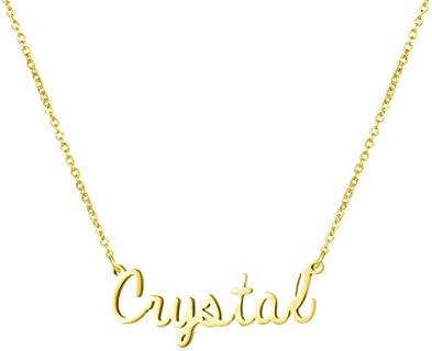 Awegift Personalized Name Necklace - 18K Gold Plated Stainless Steel with Lobster Clasp and Crystal Chain, Ideal Gift for New Moms and Bridesmaids