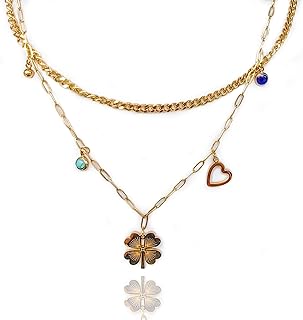 Dainty Gold Layering Clover Choker Necklaces Set with Stainless Steel Chain for Women and Girls with Rhinestone Embellishments