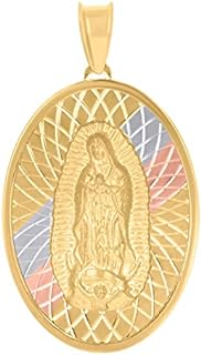 14k Tri color Gold Unisex Medallion Oval Guadalupe/mother Marry Religious Charm Pendant Necklace Measures 4 Jewelry for Women
