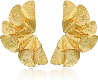 Gold Statement Earrings Large Gold Leaf Earrings Flower Leaf Earrings Large Geometric Statement Stud Earrings Exaggerated Floral Earrings Boho Metal Sectored Earrings for Women Girls Spring Summer Earrings for Women 2024