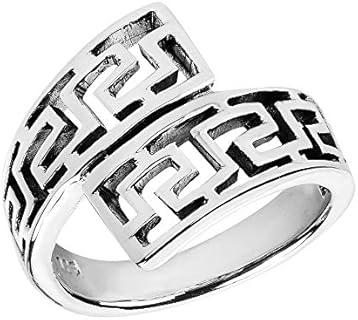 Elegant Greek Key Sterling Silver Ring for Women - Unique Twist Wrap Design from AeraVida - Perfect Anniversary Jewelry Gift, Sizes 6-11