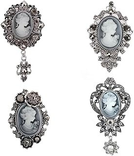 Vintage Princess Frame Crystal Cameo Brooches Pins Set for Women (a)