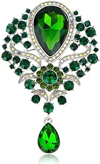 Casoty Brooches for Women, Green Rhinestone Brooch, Vintage Crystal Flower Brooches, Vintage Pins for Women Girls, Clothes Accessories for Daily Wear Jewelry Gift