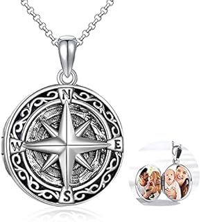 Compass Locket Necklace Holds Pictures Photo Keep Someone Near to You Custom Jewelry Personalized Locket Necklace for Men Women Boyfriend Son Adjustable Chain