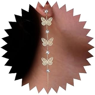 Vintage Crystal Butterfly Dangle Earrings Gold Butterfly Tassel Earrings Long Linear Cz Drop Earrings Tiny Butterfly Earrings Jewelry for Women and Girls