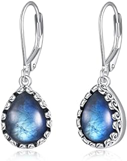 Moonstone/Larimar/Turquoise/Labradorite/Jade/Malachite Teardrop Earrings Sterling Silver Cage Filigree Dangle Drop Earrings for Women