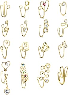 Magitaco 16Pcs African Nose Cuff Non Piercing Fake Nose Rings for Women Gold Nose Rings Fake Piercings Clip on Nose Rings