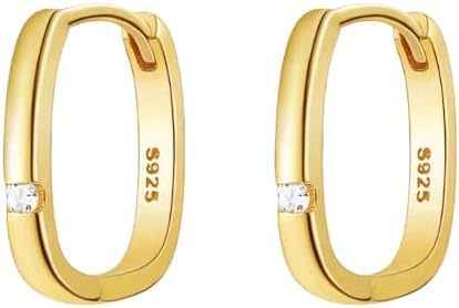 14K Gold Plated Sterling Silver Post Small Gold Hoop Earrings Rectangular Huggie Hoops U Link Earrings for Women Girls Hypoallergenic Minimalist Preppy Jewelry