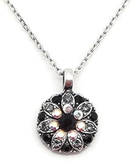 Lobster Clasp Crystal Mariana Tuxedo Guardian Angel Necklace with Silver-Plated Link Chain, Elegant Gift for Women, Featuring Black and Grey Floral Mosaic Design