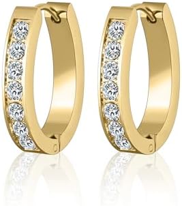 Hinged Hoop Cubic Zirconia Hypoallergenic Earrings - Gold Plated 316L Surgical Steel - Elegant Hoop Design Earrings for Women