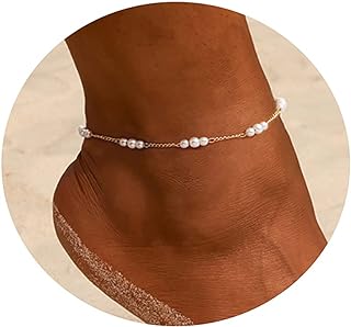 14K Gold Plated Pearl Anklet with Snake Chain and Spring Ring Clasp for Women, Minimalist Boho Design
