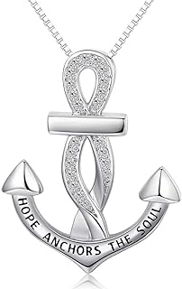 925 Sterling Silver Anchor Pendant Necklace with Lobster Clasp and Cubic Zirconia for Men and Women - JUSTKIDSTOY Nautical Hope Graduation Gift