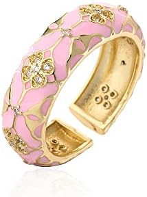 Four Leaf Clover Statement Rings for Women Adjustable Dainty Enamel Lucky Jewelry Band