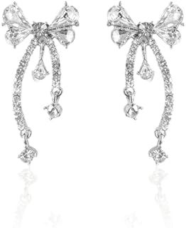 Sparkly Rhinestone Bow Dangle Earrings for Women Trendy Crystal Drop Earrings Prom Wedding Bridal Accessories