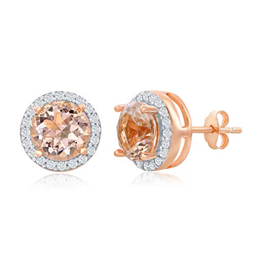 Women Rose Gold Plated Cubic Zirconia Simulated Morganite Halo Stud Earrings