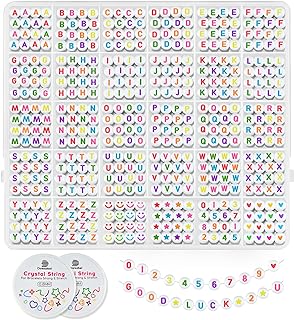 Dowsabel High-Quality Acrylic, 1520-Count Colorful Alphabet, Number, and Heart-Shaped Beads Kit for DIY Jewelry Making & Crafts in Round Design