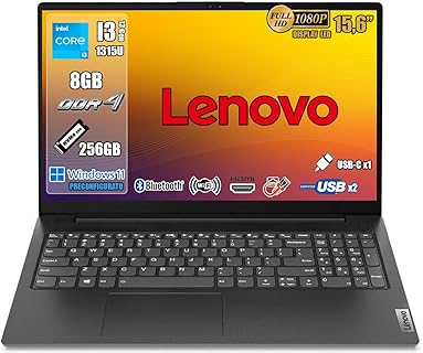 Lenovo Ordinateur Portable 15,6 Pouces avec Intel Core i3, 8 Go RAM, SSD 256 Go, Écran FHD Antireflet, Wi-Fi 6, et Bluetooth 5.2, Idéal pour Professionnels et Étudiants