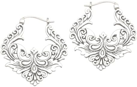 NOVICA Artisan Handmade Sterling Silver Hoop Earrings Ornate Balinese No Stone Indonesia Traditional [1.4 in L x 0 in W x 1.2 in D] ' Floral Flame'