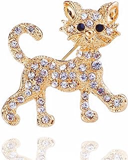 Vintage Crystal Cat Brooch Pin Cute Kitty Rhinestone Animal Collar Pin Christmas Breastpin Lucky Gold Clothes Lapel Pin Novelty Brooch Jewelry Gifts for Men and Women
