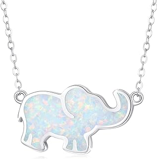 CUOKA MIRACLE Elephant Pendant, Sterling Sliver Opal Elephant Necklace Lucky Running Elephant Jewelry Birthday Gifts for Women