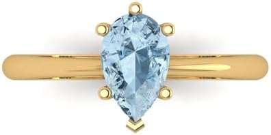 1.0 ct Pear Cut Natural Sky Blue Topaz 14k Yellow Gold Solitaire Wedding Engagement Bridal Promise Ring