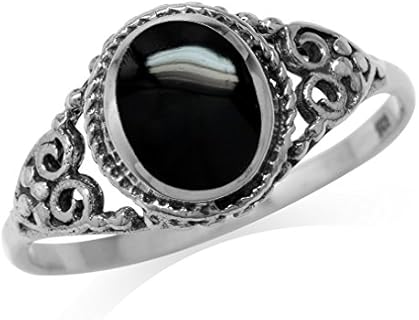 Silvershake 8x6mm Oval Shape Inlay 925 Sterling Silver Filigree Victorian Style Ring