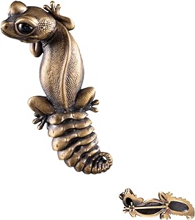 Pin Clasp Vintage Brass Brooch with Zircon Gemstone - Unique Gecko Design - Copppertist.WU Jewelry for Men, Women, and Girls