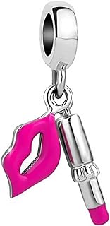 KunBead Women Girls Dangle Lipstick Sexy Lips Pendant Bead Charms Compatible with Pandora Bracelets