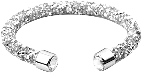 COLORFUL BLING Sparkling Shiny Full Rhinestone Open Cuff Bangle for Women Girls Crystal Wrapped Bracelet Wristband Party Wedding Statement Jewelry