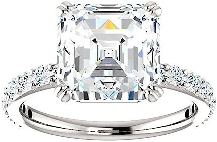 Lalit Gems 5 CT Asscher Cut Diamond Engagement Ring with White Diamond, Perfect for Brides, Classic Design, Sparkling White Gold