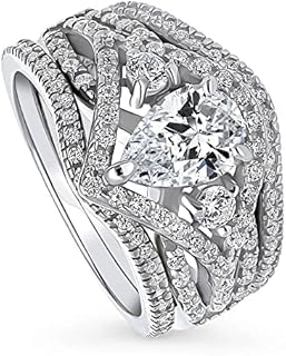 BERRICLE Sterling Silver 3-Stone Wedding Engagement Rings Pear Cut Cubic Zirconia CZ Woven Ring Set for Women, Rhodium Plated Size 4-10