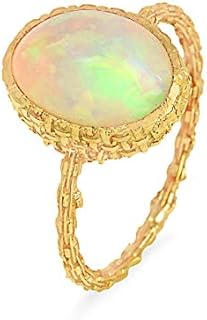 Certified 18K Yellow Gold Designer Ethiopian Opal Engagement Ring, Handcrafted Textured Ring with 3.48 Carat Natural Gemstone for Women