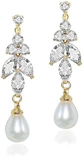 UDORA Women Zirconia Teardrop Pearl Long Dangle Earrings Bridal Bridesmaid Wedding Gifts