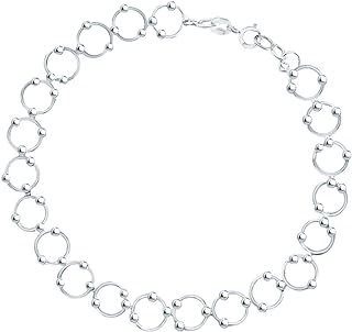 Spring Ring Floating Charm Bracelet - Sterling Silver Link Chain for Women and Girls - Savlano Beaded Circle Design Made in Italy