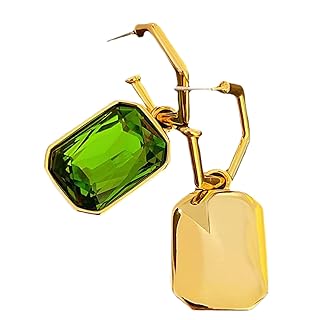 KONFEN Boucles d'oreilles Pendentives en Or 18K avec Cristal Vert, Taille Élégante de 1,0 cm x 2,0 cm, Hypoallergéniques et Idéales pour Femmes et Jeunes Filles