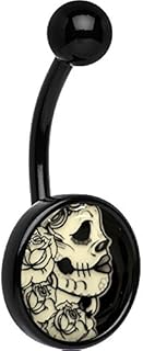 Body Candy Unisex Adult Black Glow in the Dark Katrina Sugar Skull Belly Button Ring
