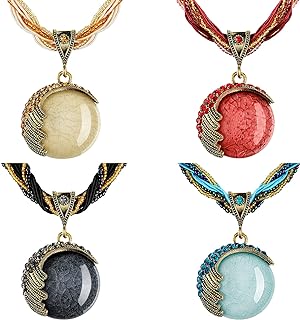 4 Pcs Bohemian Necklace for Women Turquoise Jewelry Necklace Statement Beaded Vintage Jewelry Rhinestone Long Necklace for Pendent Collar Necklace