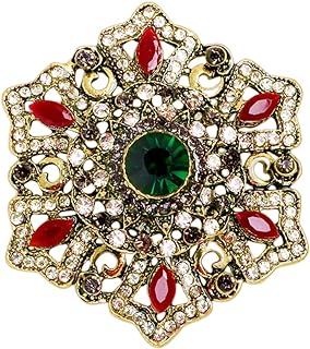 Vintage Rhinestone Snowflake Flower Brooch Pin for Women Girls Fashion Red Green Crystal Baroque Big Gold Plated Brooches Lapel Pins Dainty Boho Christmas Festival Holiday Father's Day Jewelry Gift