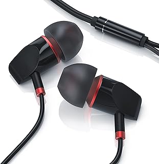 LIAM & DAAN State High End In-Ear Kopfhörer für Musikliebhaber, kraftvolle Bässe und Geräuschabschirmung, 3,5 mm Klinkenanschluss, verstärktes Kabel und Knickschutz, Schwarz-Rot