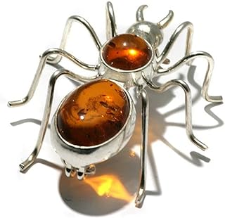 Honey Amber Sterling Silver Spider Pin Brooch