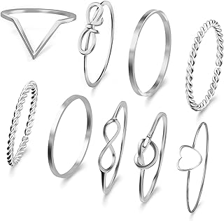 Adjustable One-Size BEELIFY 10 PCS Gold Stacking Rings Set with Heart, Hollow Carvings & Chunky Designs for Women and Girls