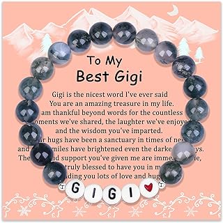 Moss Agate Beaded Grandma Bracelet with Silver Bead Chain and Magnetic Clasp, Perfect Gift for Nana/Gigi/Mimi/Great Grandma on Mother's Day, Birthday, or Christmas