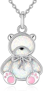 Lobster-Clasp Opal Teddy Bear Pendant Necklace with Sterling Silver Cable Chain for Women and Girls - TANGPOET Jewelry