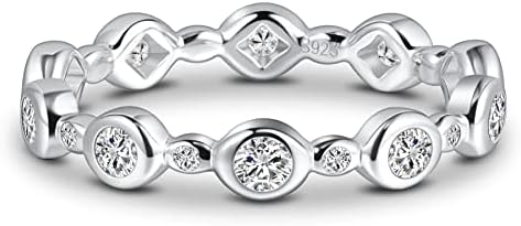 Bezel Moissanite Wedding Ring with Clover Design for Women, Dazzling Round Cut Eternity Band in White Gold Plated Silver Size 4-11